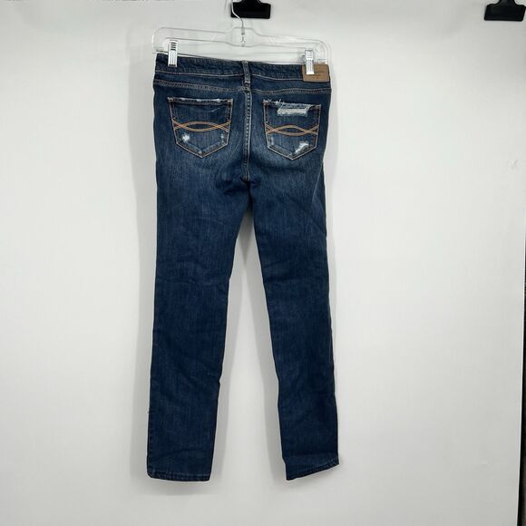 Womens ABERCROMBIE & FITCH Dark Wash Skinny Slim Low Rise Jeans 00 24” Floral - Picture 7 of 16